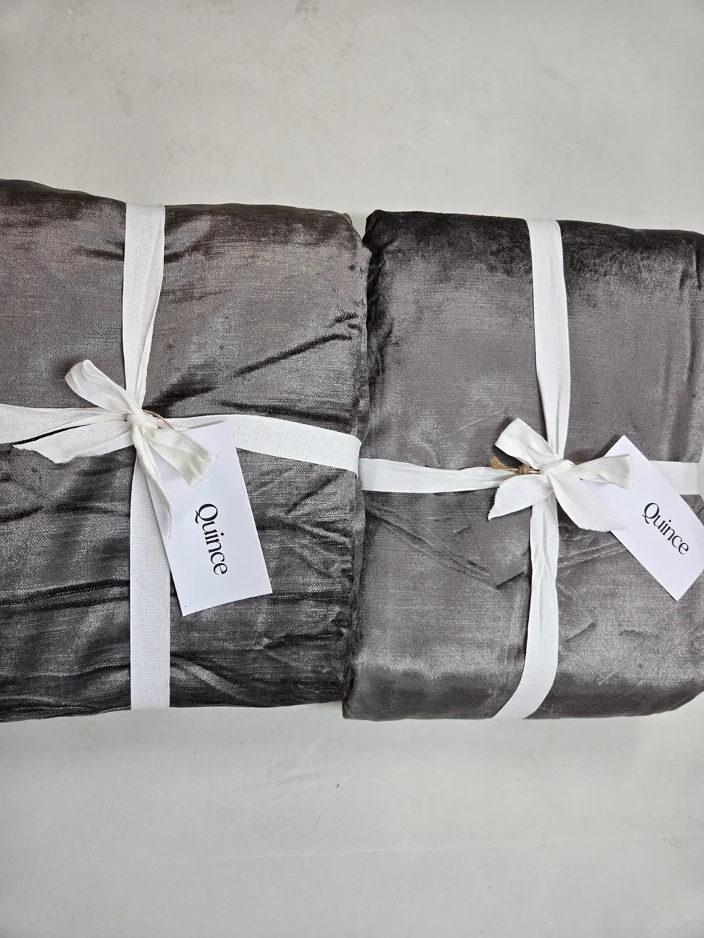 NWT QUINCE Set Of 2 48x96 Luster Velvet Curtains Slate 8924